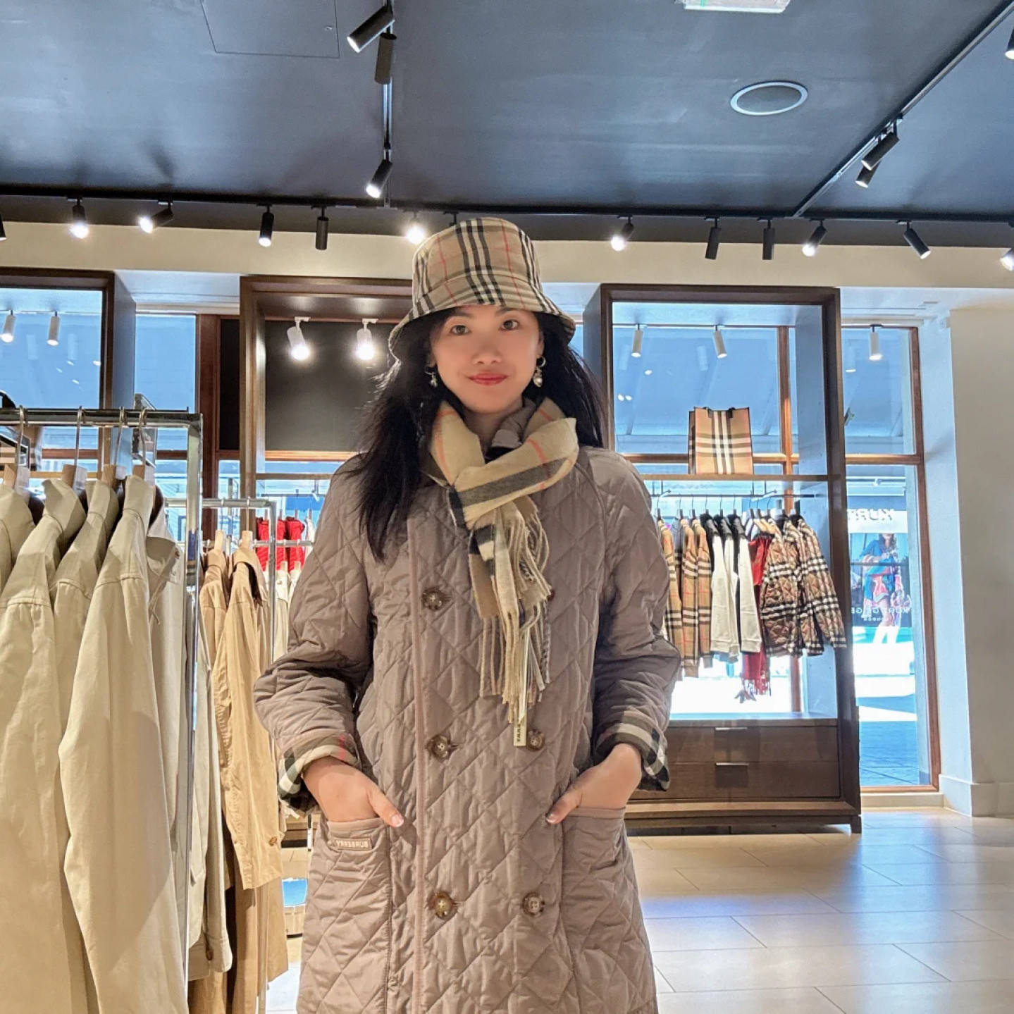 BURBERRY【国现 专柜12800】女士中长款菱格棉服80842011