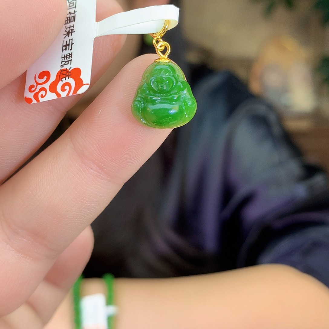 吊坠(不含链)银S925镶嵌和田玉（碧玉）吊坠