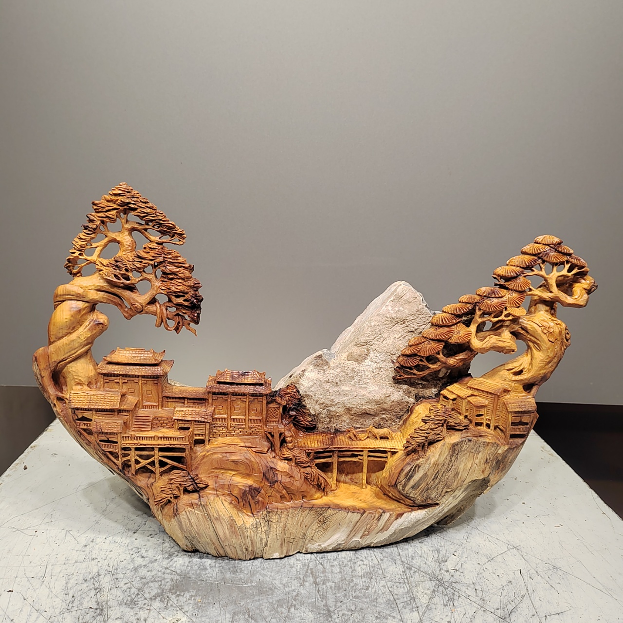 山居听松，北太行易县料根雕摆件，高油高密纯手工雕刻匠心之作
