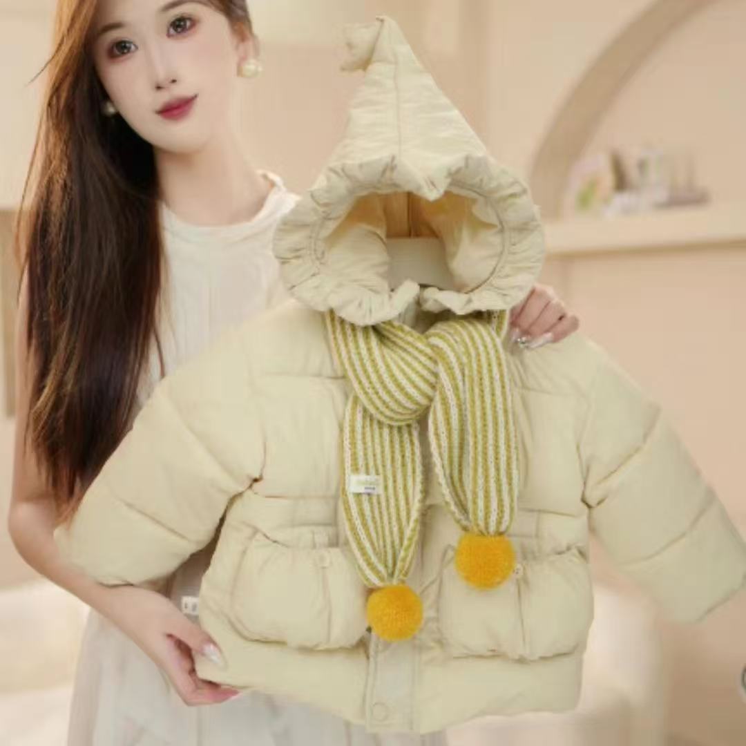 黄色精灵!女童云杉冬季女童加绒外套厚款韩系小宝宝夹云杉服
