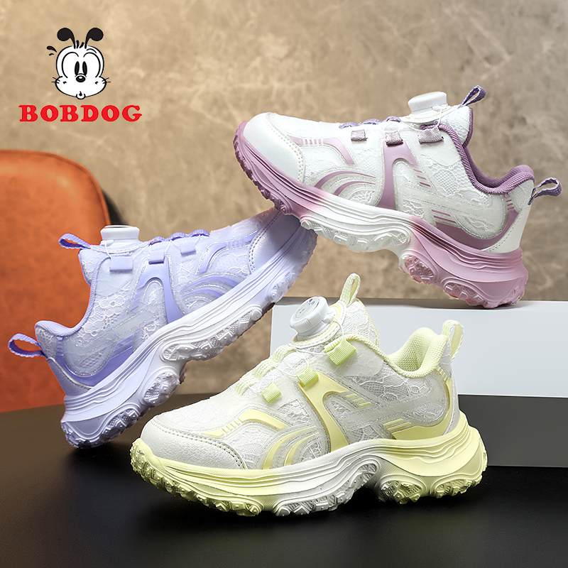 Bobdog/巴布豆秋季新款女童网面运动鞋休闲老爹鞋儿童透气跑步鞋