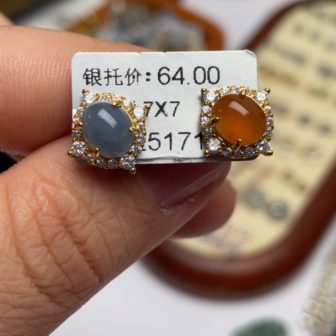 翡翠耳饰银S925镶嵌糖*宝纯天然缅甸翡翠