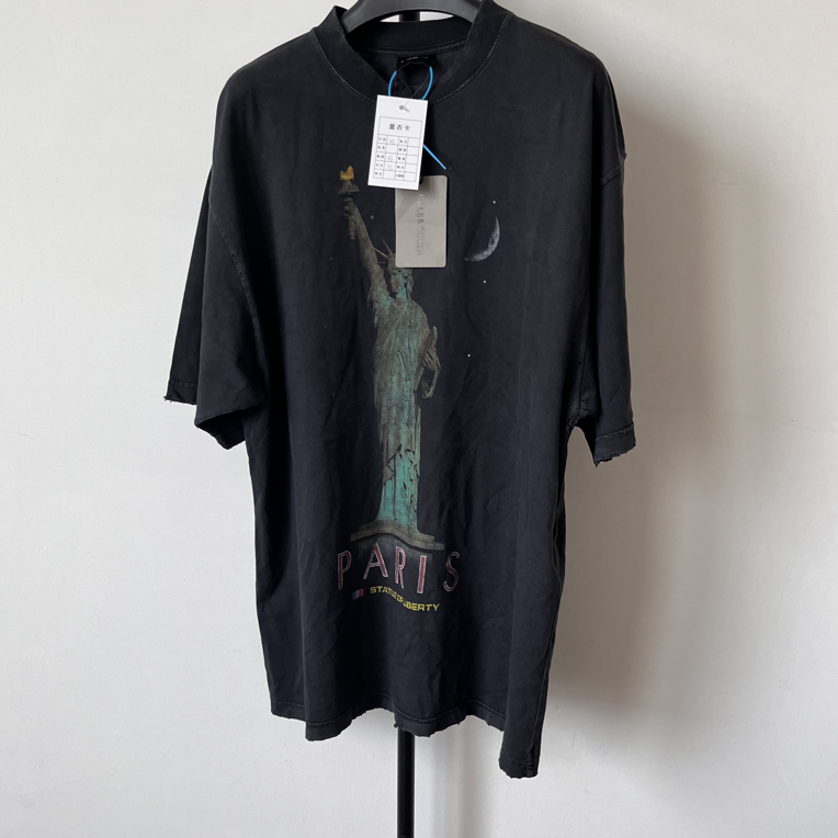 未使用 Balenciaga/巴黎世家 图案字母印花圆领短袖T恤 01644