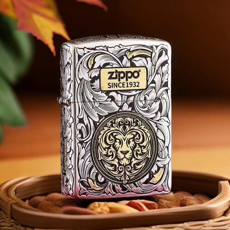 zippo打火机正品/错金银唐草狮子-盔甲男士礼物DY9912JY【阿明1