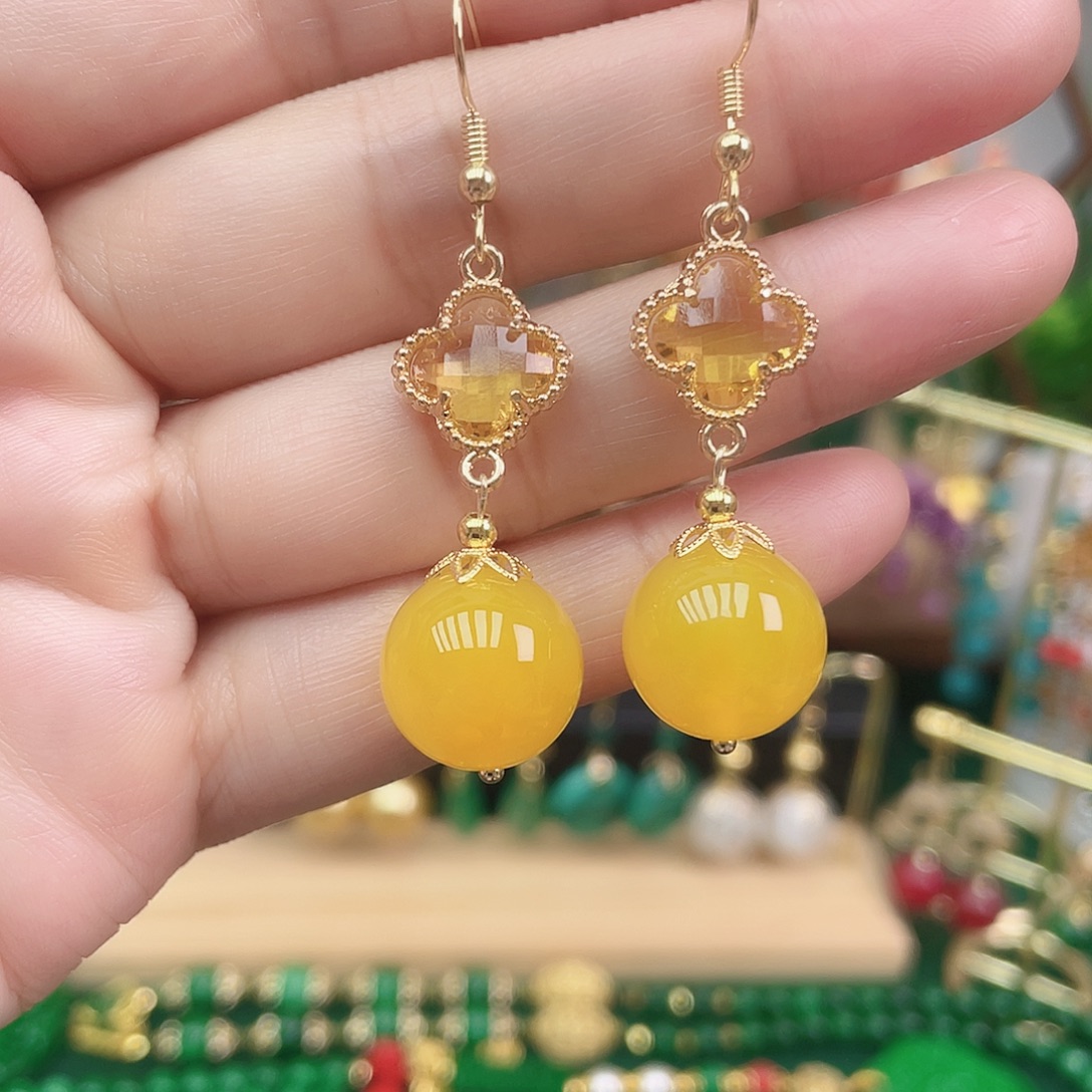 玛瑙/玉髓合金耳饰