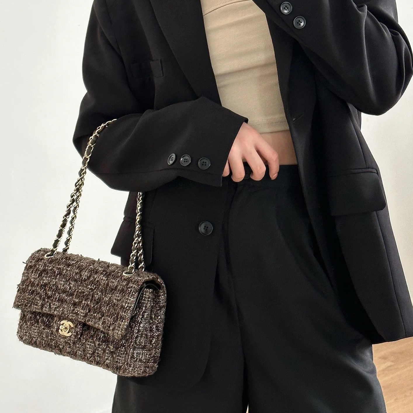 95新 Chanel/香奈儿 24期免息/Chanel香奈儿粗花呢cf单肩包