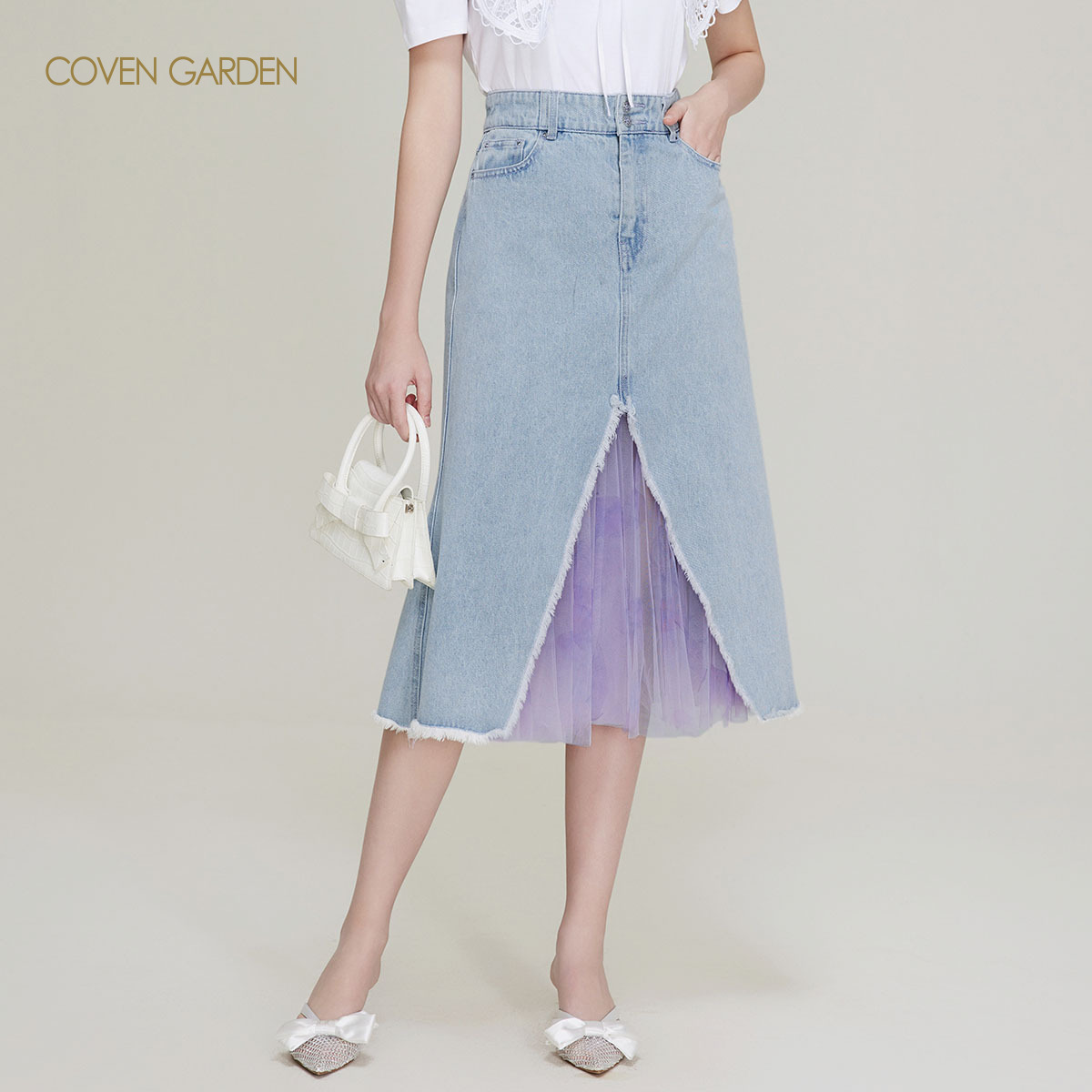 哥文花园网纱开叉a字半身裙鱼尾裙CTA1074100