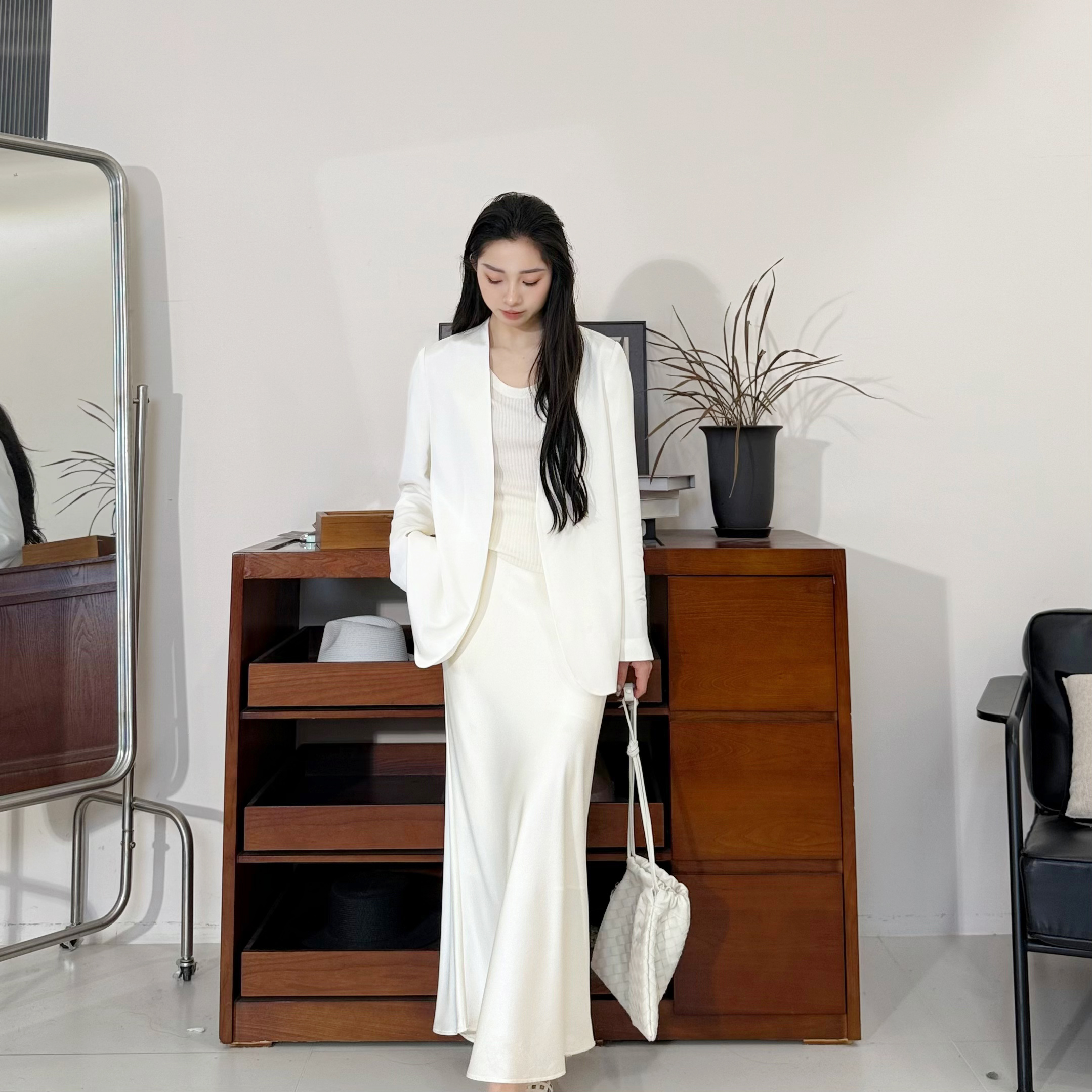 【桑蚕丝30姆米弹力重绉】小众气质显瘦真丝西装上衣-MY4965