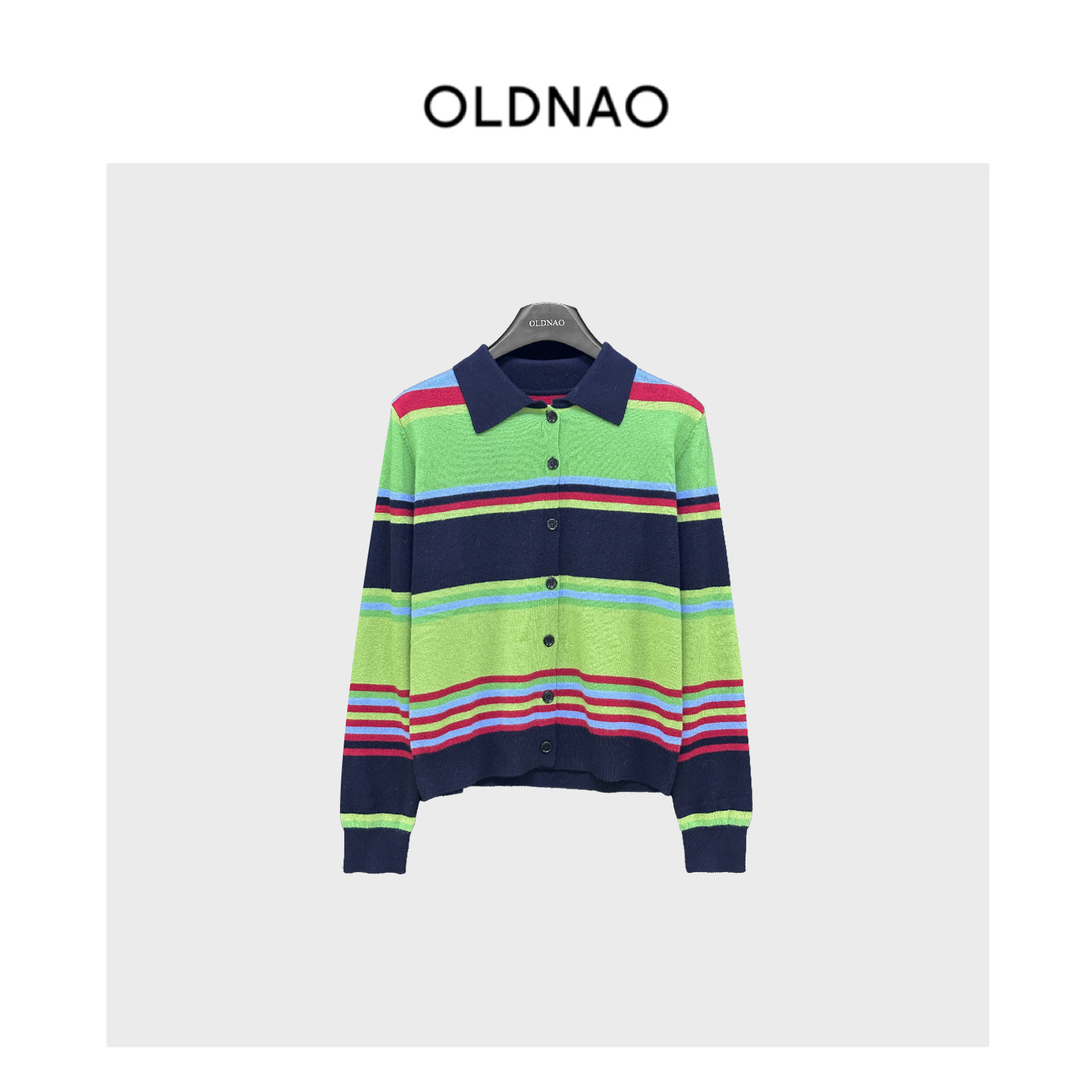 【OLDNAO】韩单线Polo领彩色条纹羊毛针织开衫-XY-86z8332
