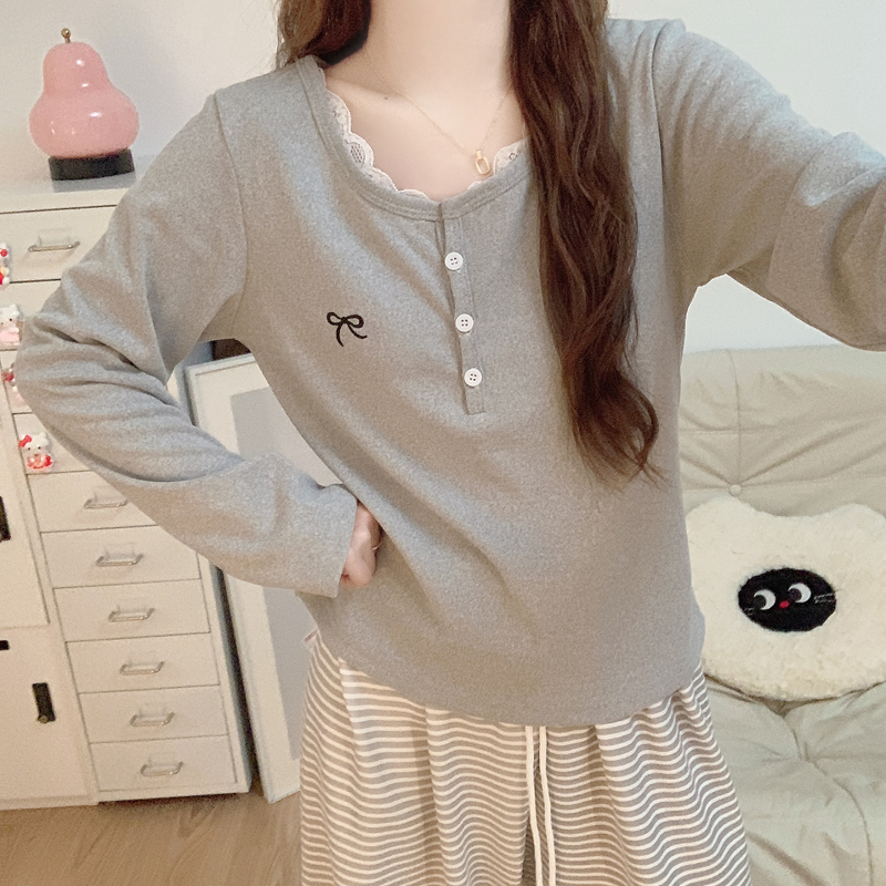 【秋冬德绒】蝴蝶结睡衣女款秋冬季加厚长袖韩系条纹风家居服套装春