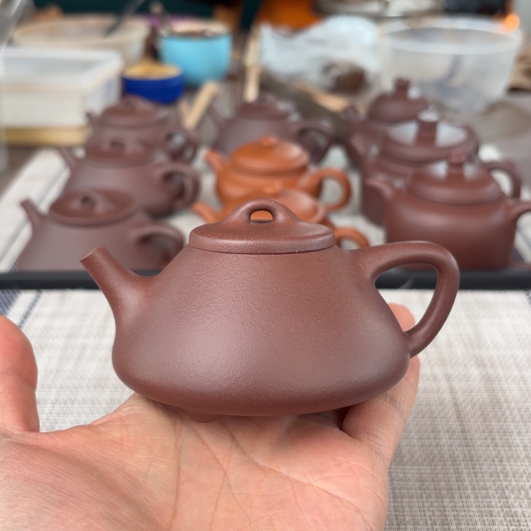 茶壶紫砂特价半手工老紫泥子冶石瓢壶150cc