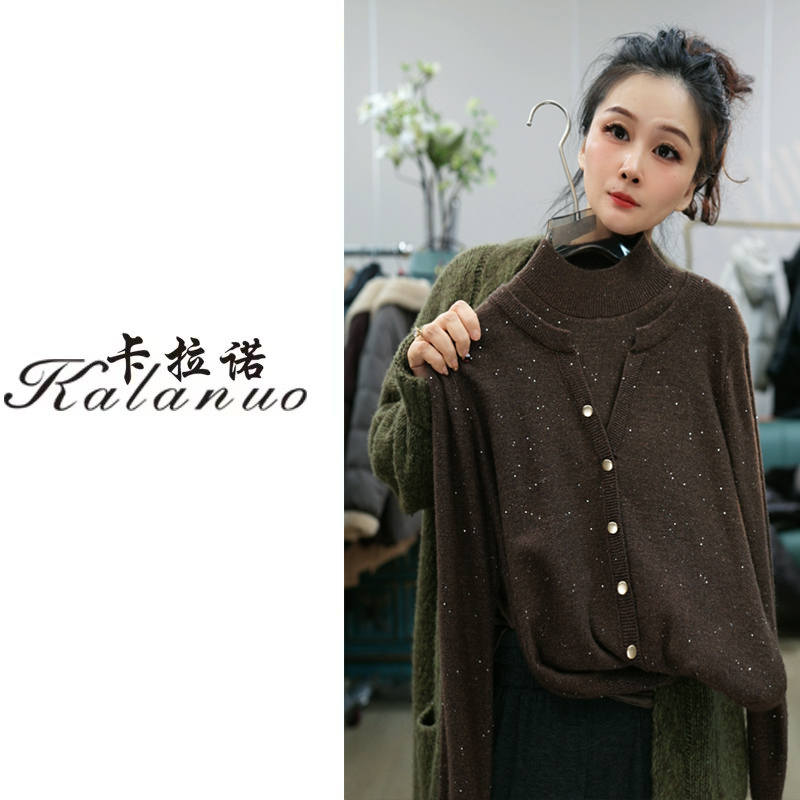 【卡拉诺】2025冬季新款纯色假两件圆领羊毛衫6560