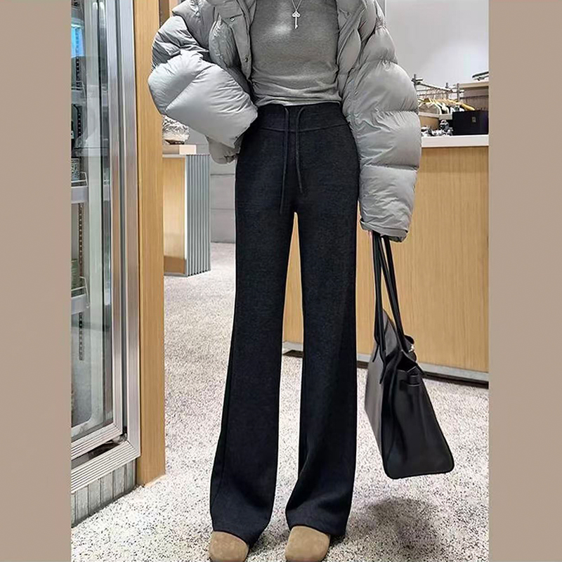 百搭时尚秋冬显瘦高腰休闲裤外穿长裤女大码加绒加厚直筒微喇裤