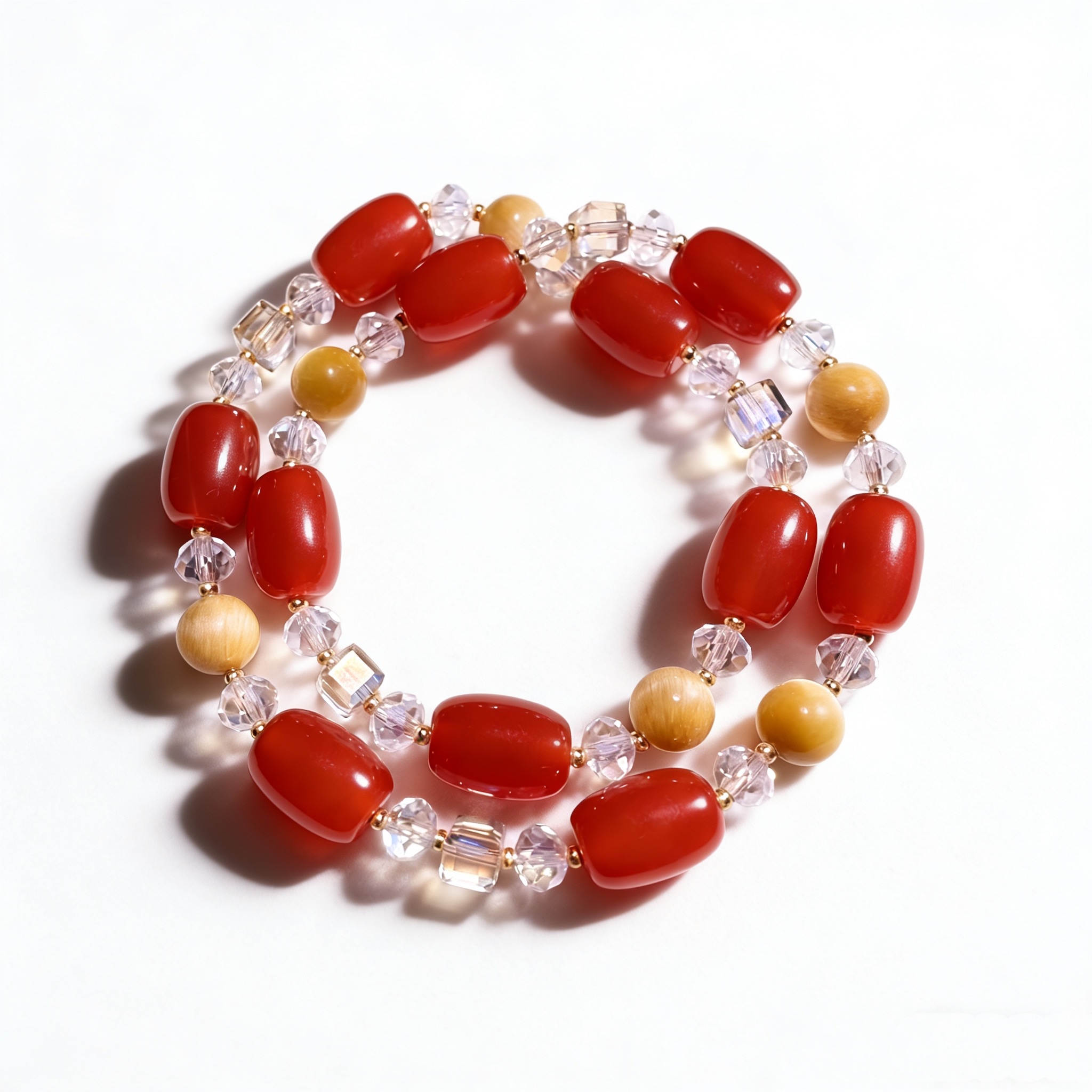 V67红玛瑙长桶珠双圈虎眼手串（随机礼盒）Z