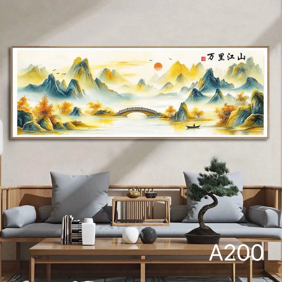 十字绣万里江山客厅风景山水画手工线绣大格180×60