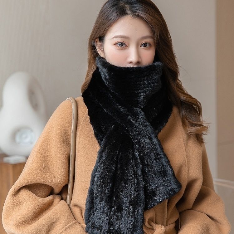 围巾女冬季编织围巾围脖加厚毛毛围巾保暖百搭毛绒