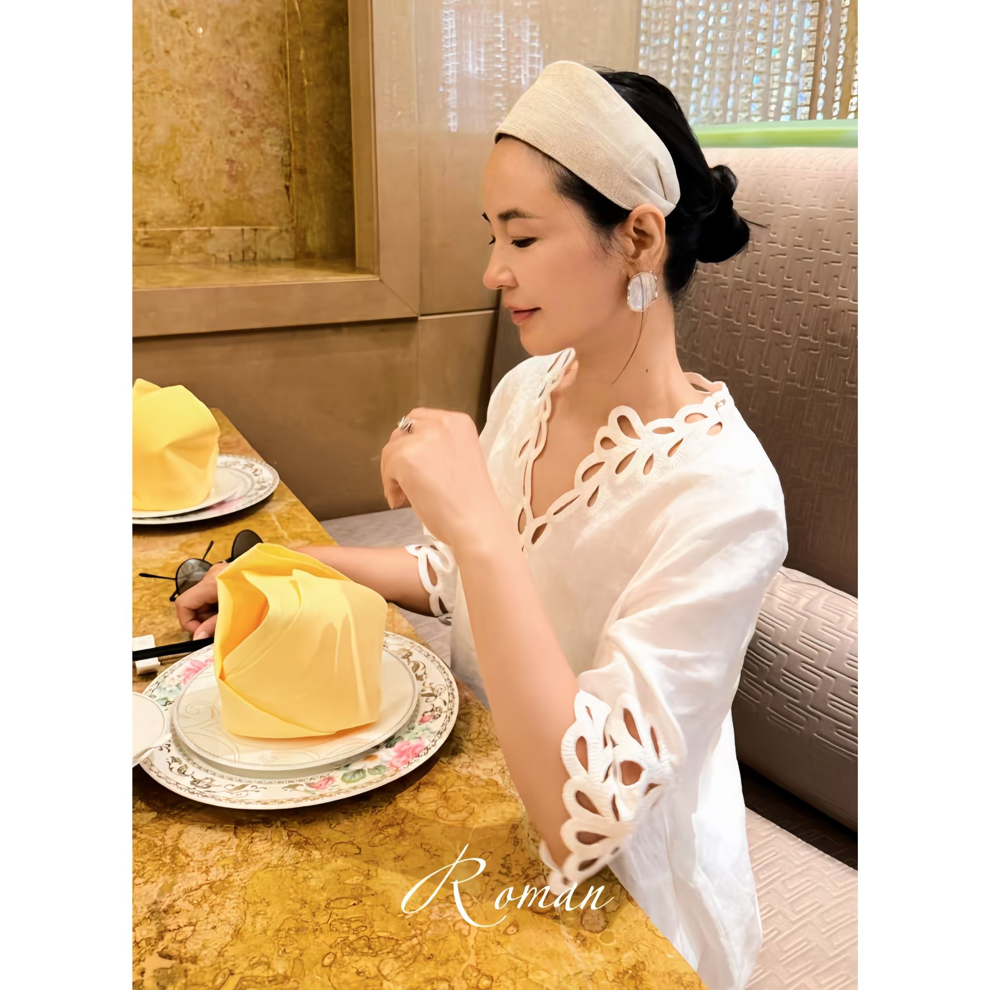 Roman 曼姐专属 白色蕾丝亚麻宽松连衣裙