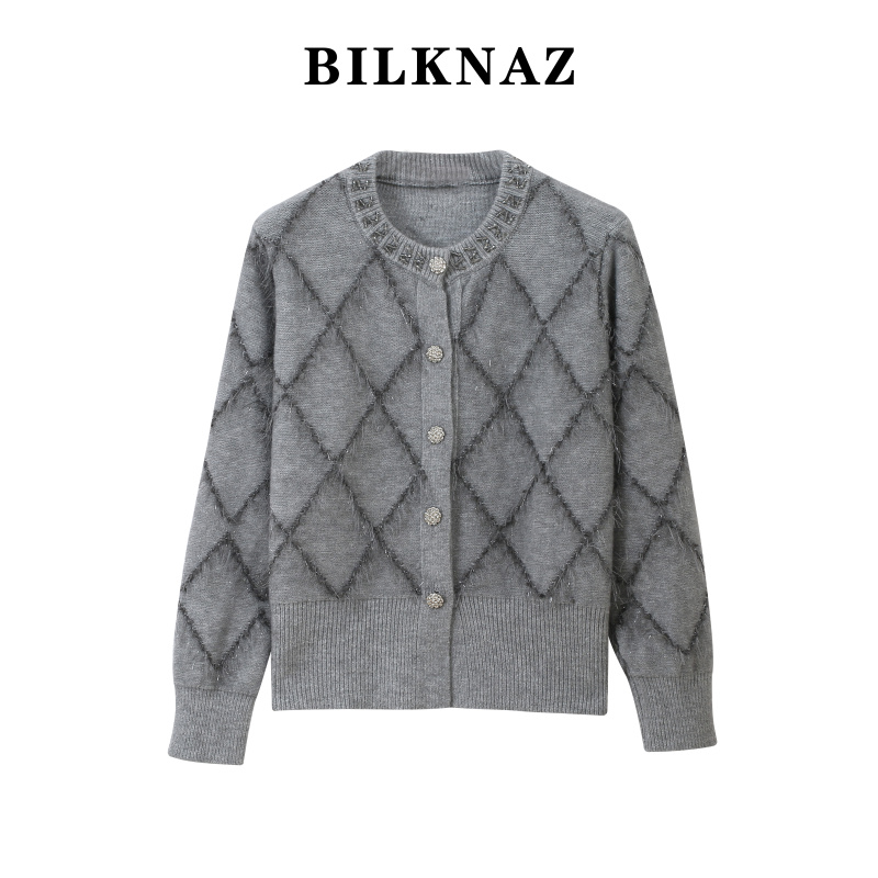 BILKNAZ2025新款时尚大气简约休闲珍珠扣上衣S6028