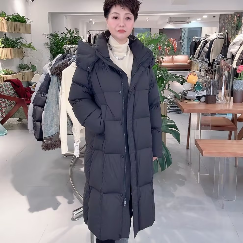 冬季韩版收腰保暖长款连帽白鸭绒时尚防风女