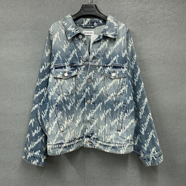 Balenciaga巴黎世家/满印弹幕渐变色牛仔夹克外套/99新34码