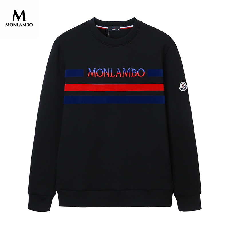 2025秋冬新款男士加厚红黑两条杠时尚圆领潮流百搭亲肤长袖卫衣