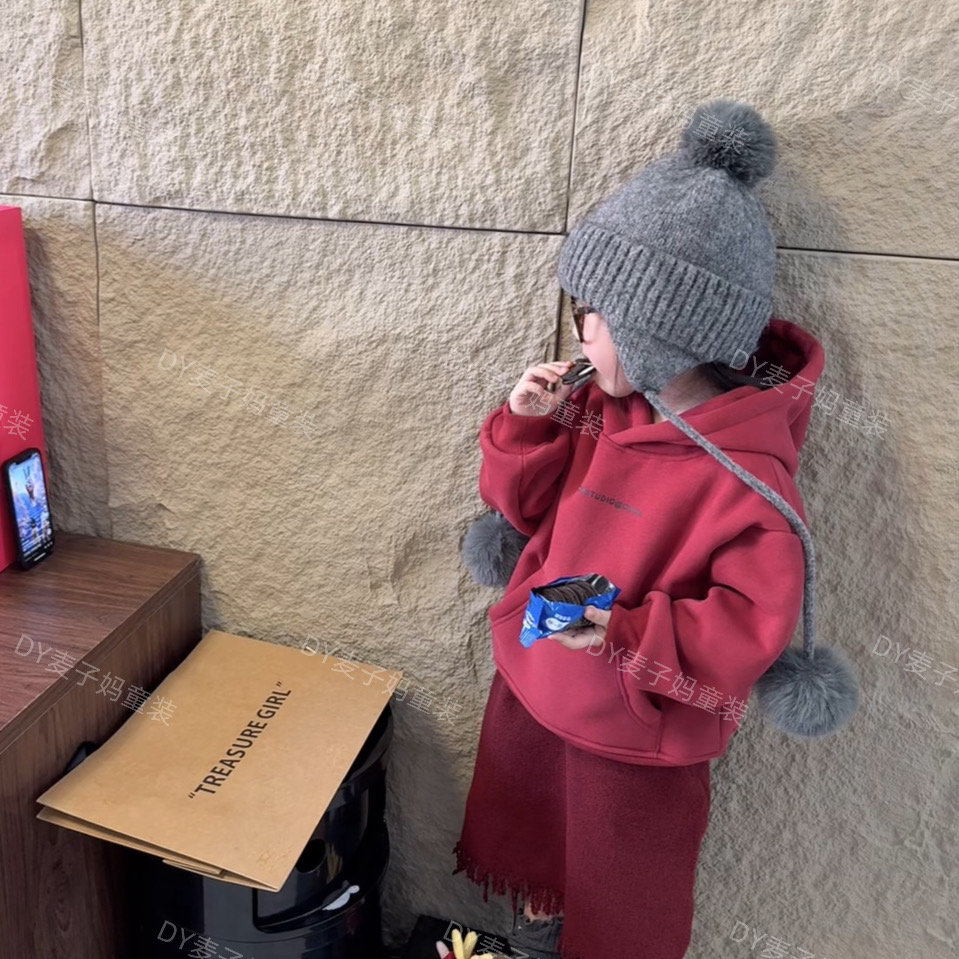 现MZ.儿童冬季新款年款加绒加厚连帽韩版套头卫衣2154