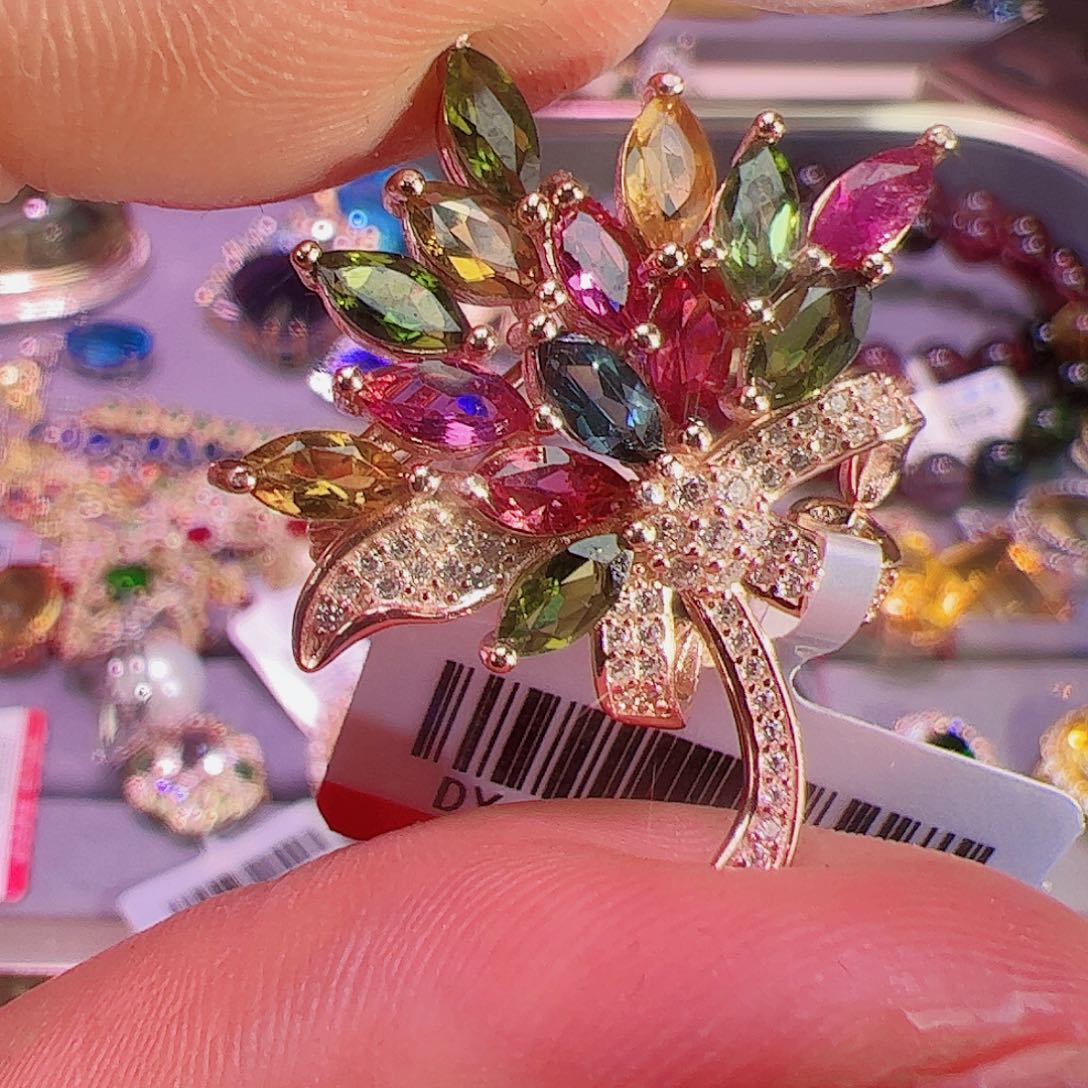 碧玺碧玺胸针银S925镶嵌