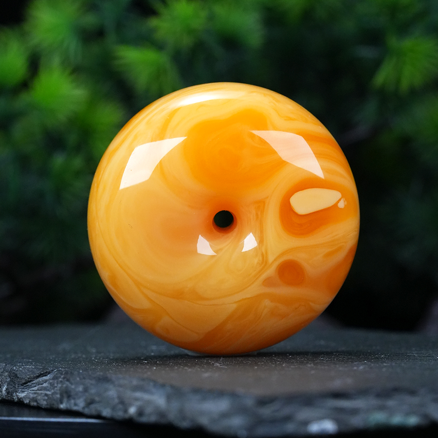 新品焦皮橘要花橘红特色浓满蜡平安扣纯天然原矿蜜蜡俄料单珠