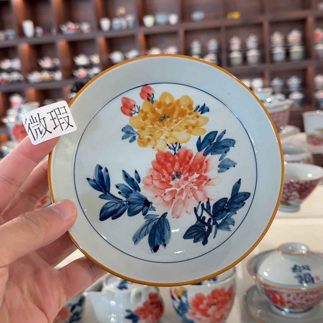 釉下手绘茶具微瑕