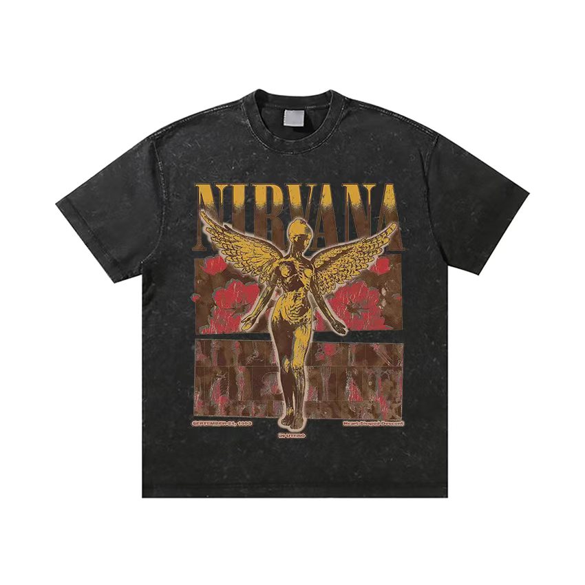 美式高街复古图案印花重磅短袖小领口宽松简约休闲透气T恤