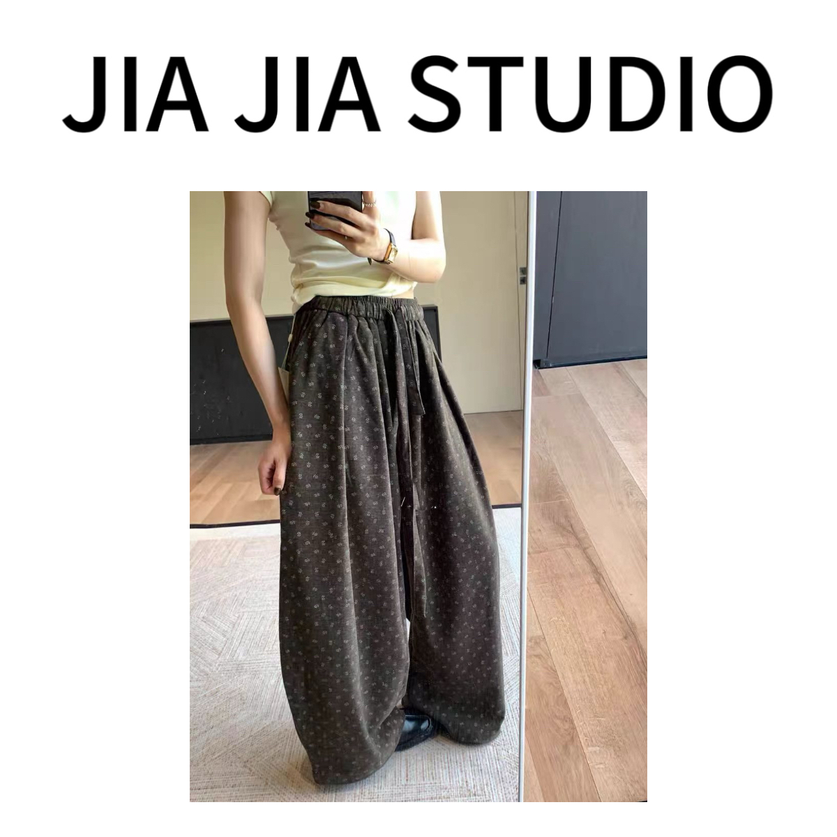 嘉嘉推荐#5399【冬季加绒加厚款】复古碎花松紧腰休闲裤