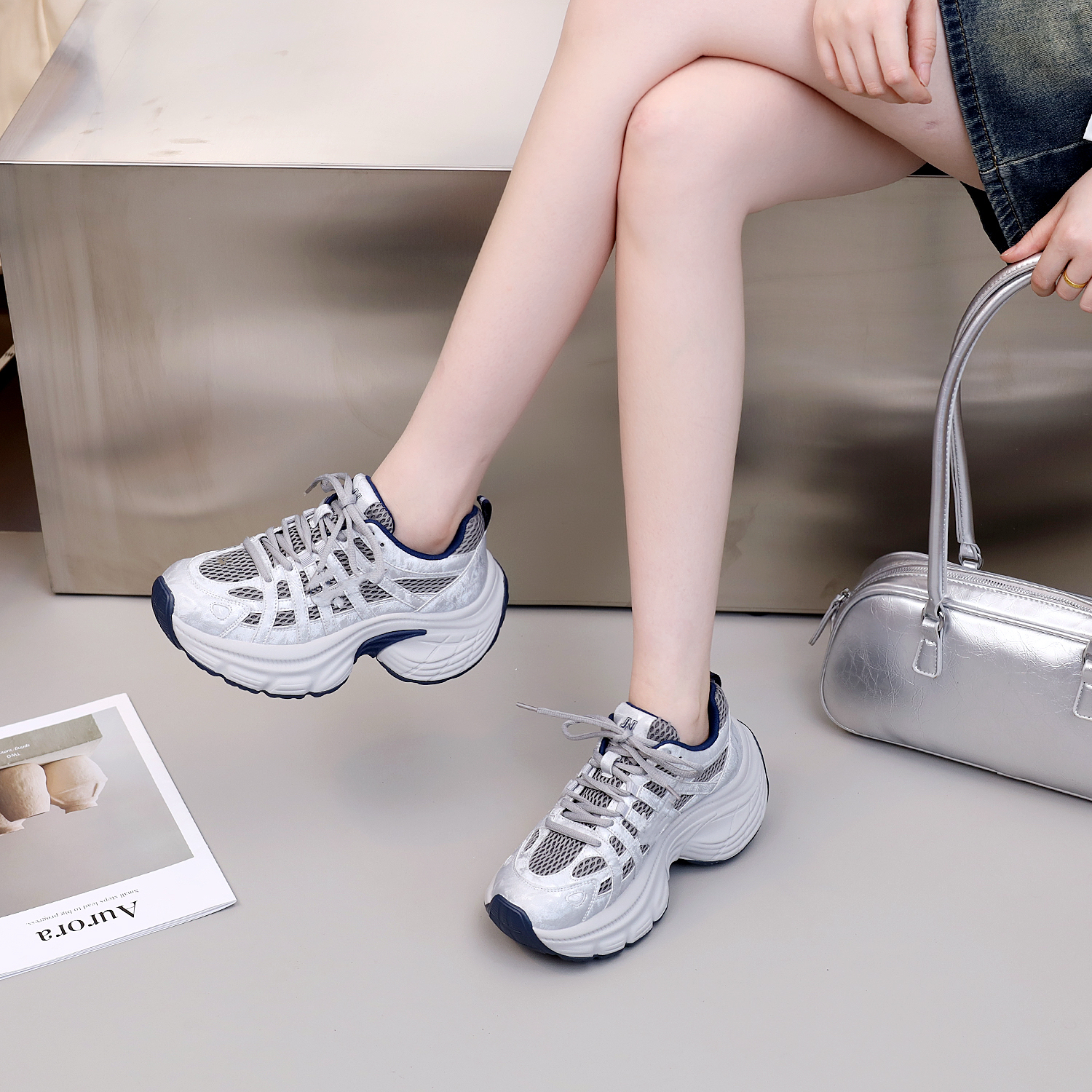 8996-2汐丹女孩女老爹鞋百搭老爹鞋综训鞋透气网面休闲鞋