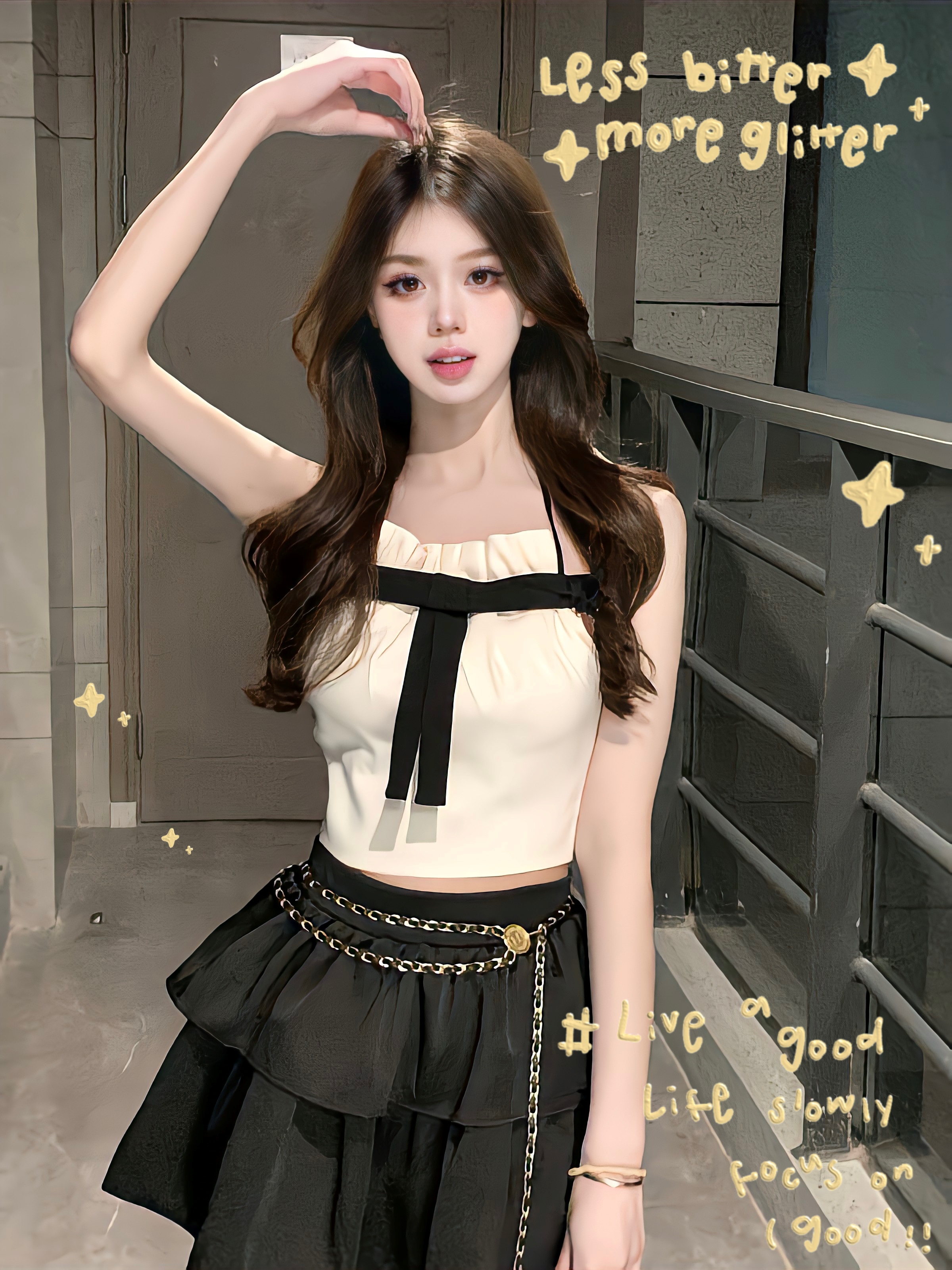 纯欲性感蝴蝶结绑带露背挂脖吊带[微瑕]