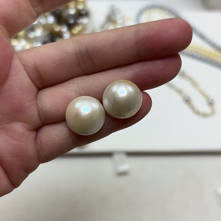 1***雅耳饰银S925镶嵌拼合珍珠（马贝珠）