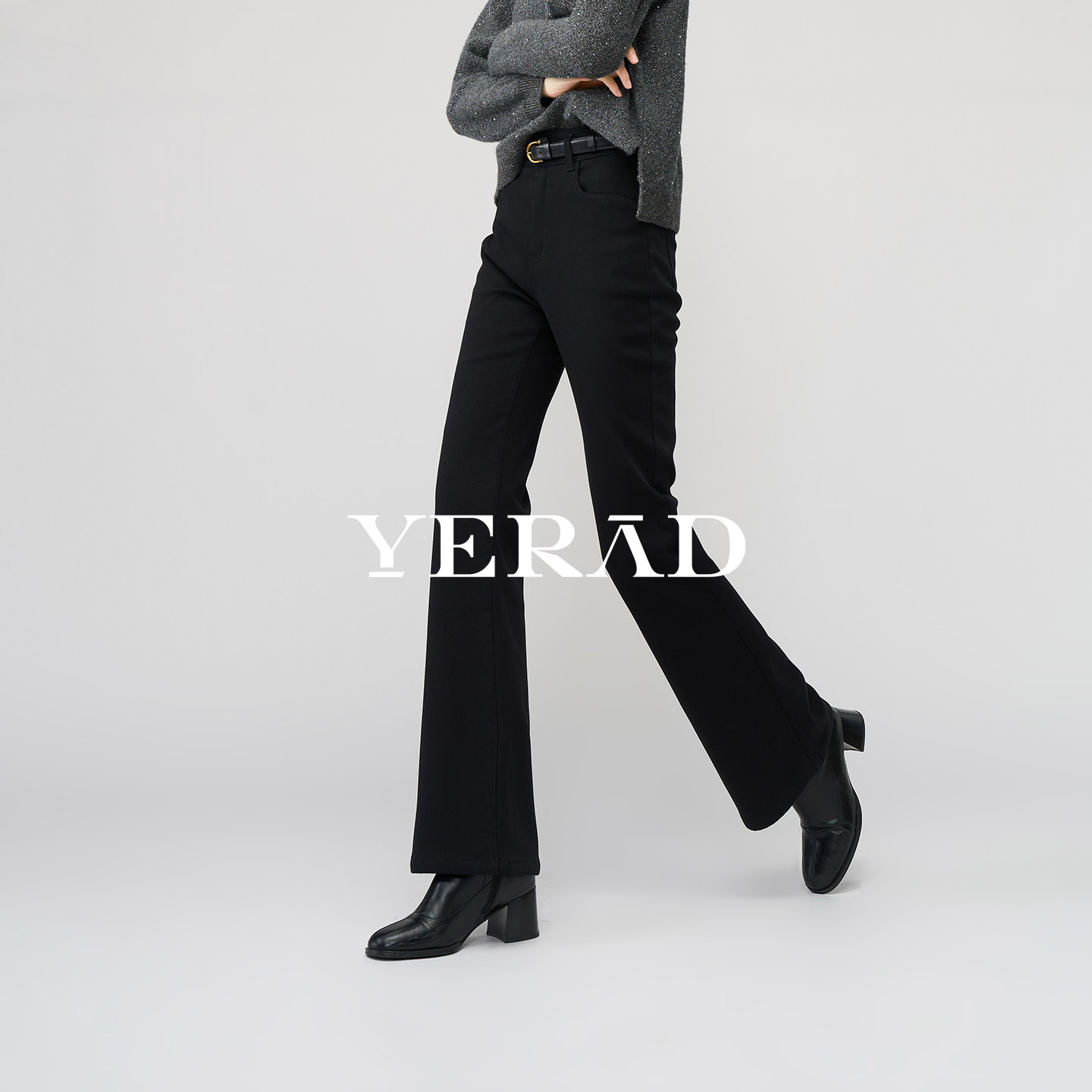 娅丽达加绒加厚高腰微喇牛仔裤女2025冬季新款大码女裤拖地喇叭裤