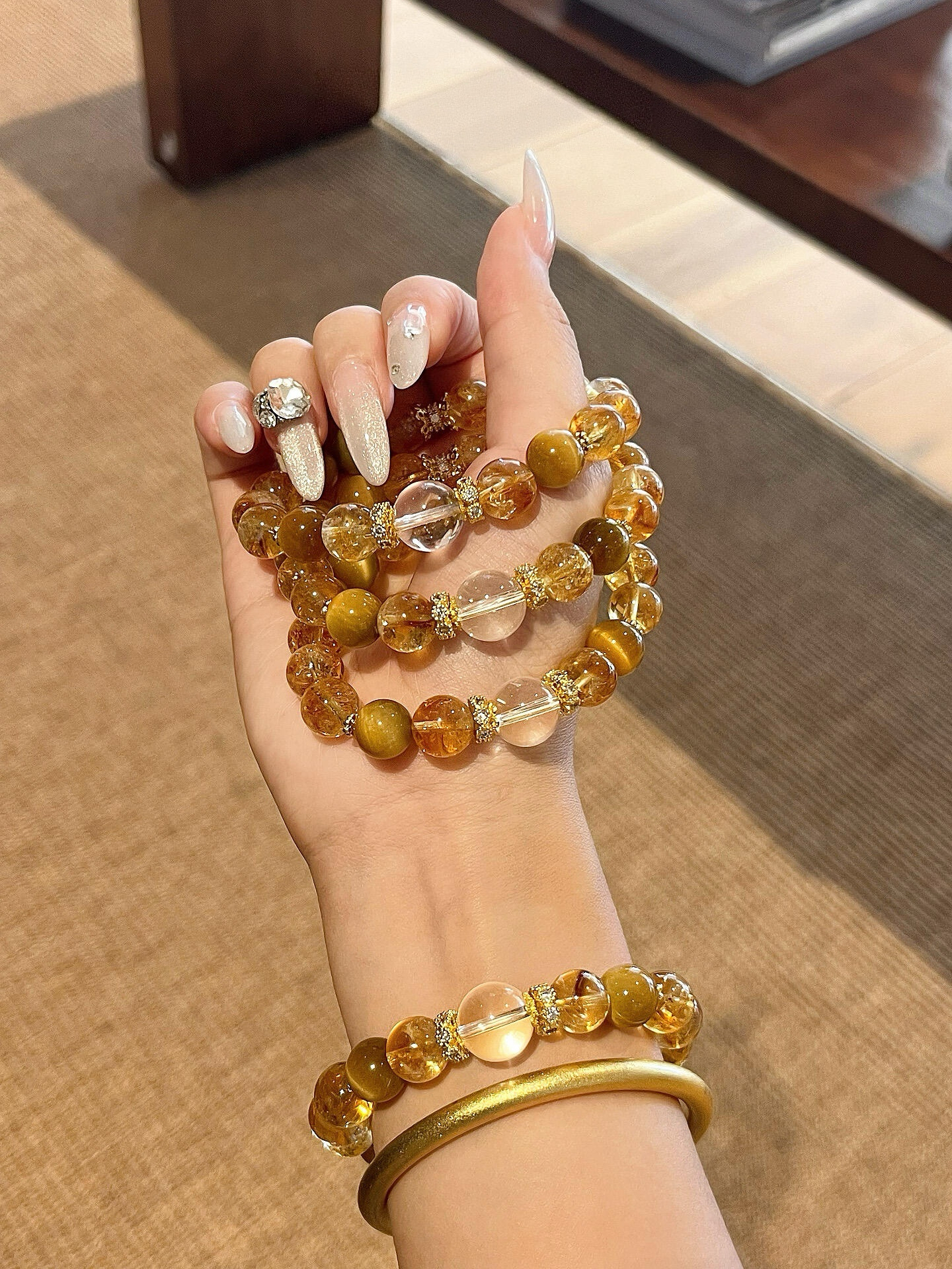 吸金兽天然黄塔晶金虎眼石搭配设计款招财水晶手串简约百搭