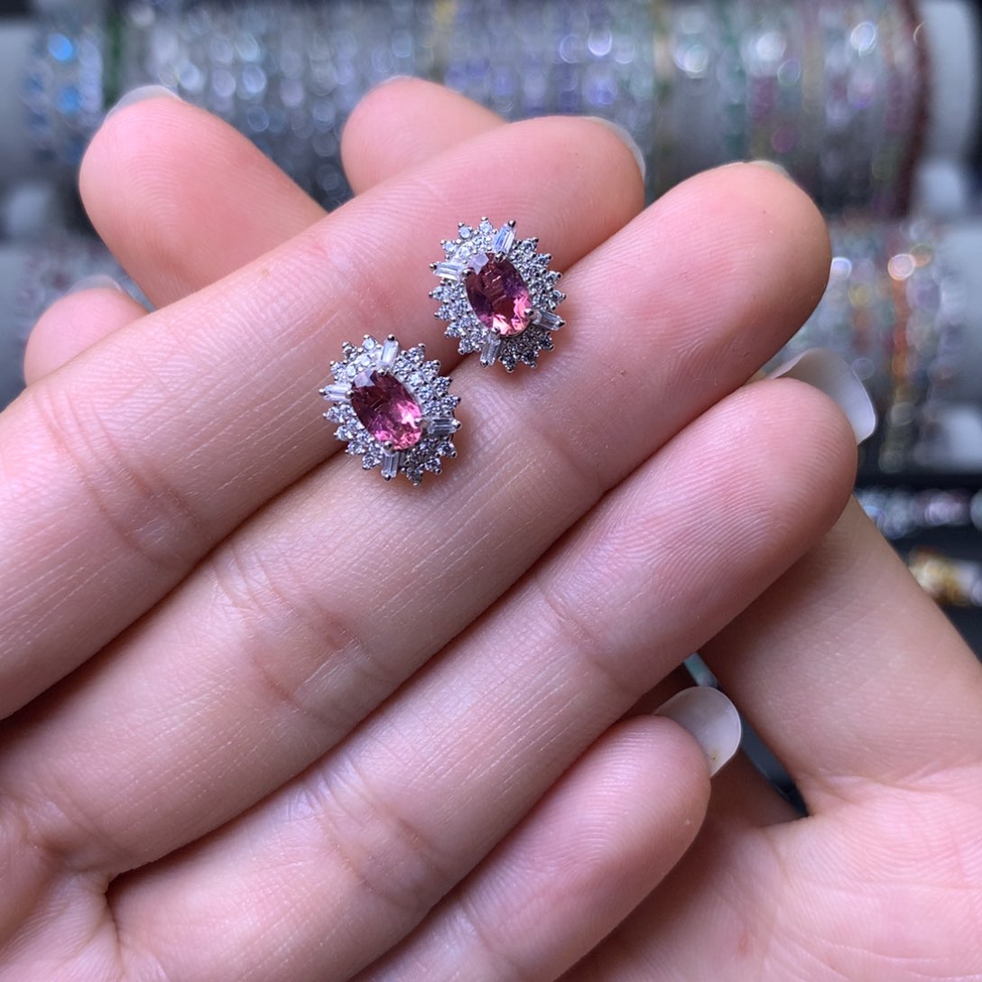 碧玺耳饰银S925镶嵌耳环