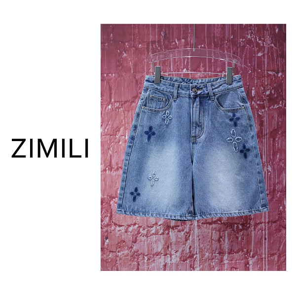 【亮哥女装】2025设计师造型感水洗蓝色烫钻做旧牛仔短裤8297-H8