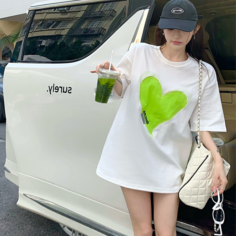 新款潮流宽松短袖女童夏季聚酯休闲花领上衣大码