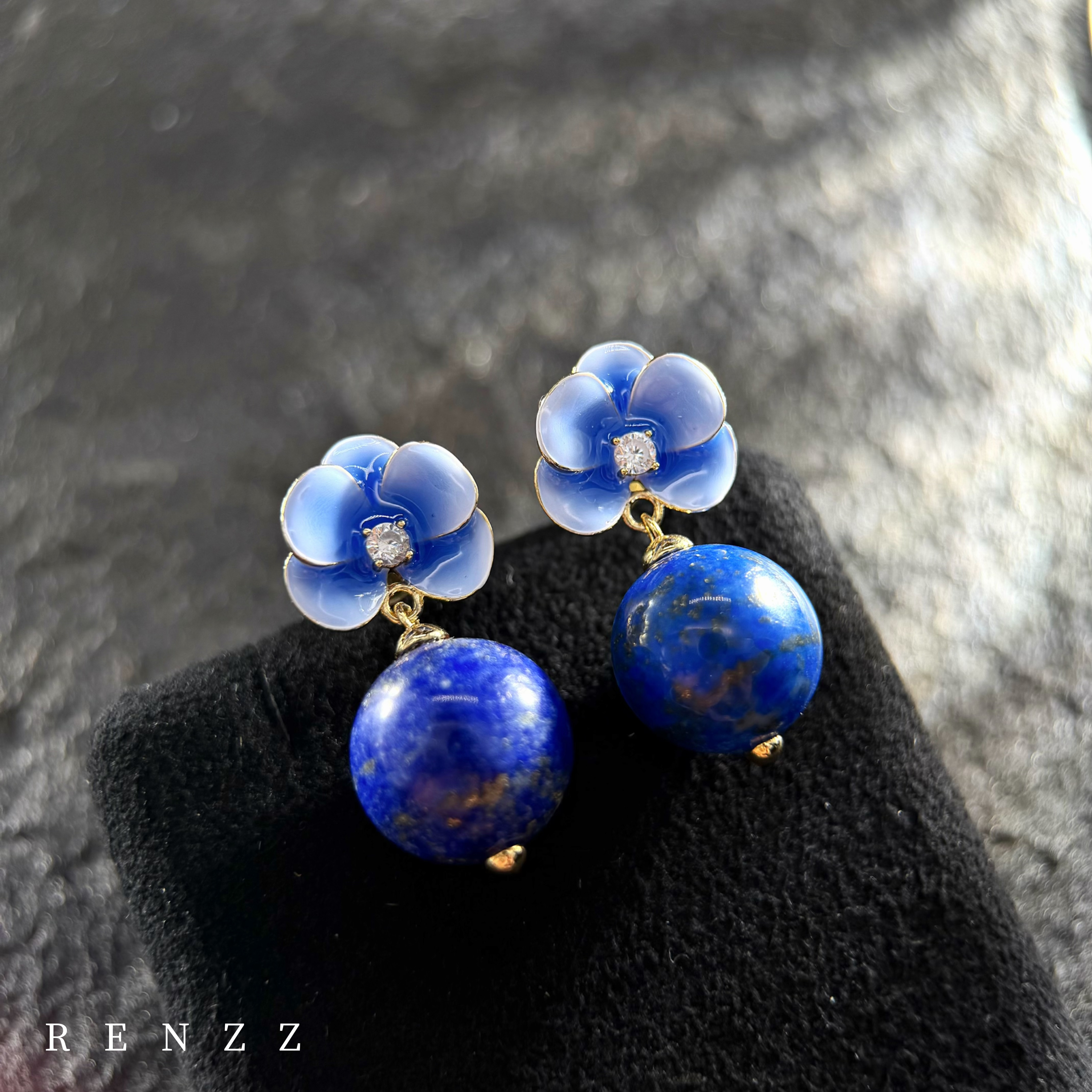 0695 青金石/925银耳针/兰花耳钉