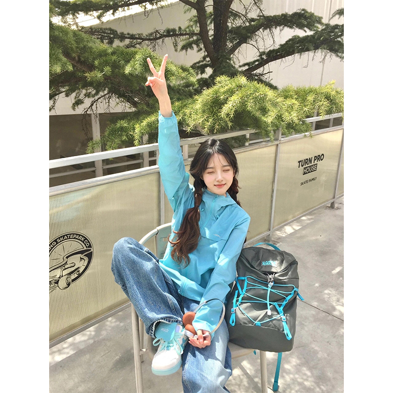 松石蓝防晒衣外套女2025夏季新款轻薄透气户外防紫外线连帽防晒服