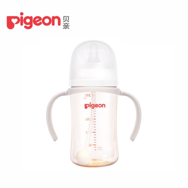 贝亲自然离乳lll代宽口径PPSU重力球吸管奶瓶（6月+） 240mL 带把手Y字孔吸嘴