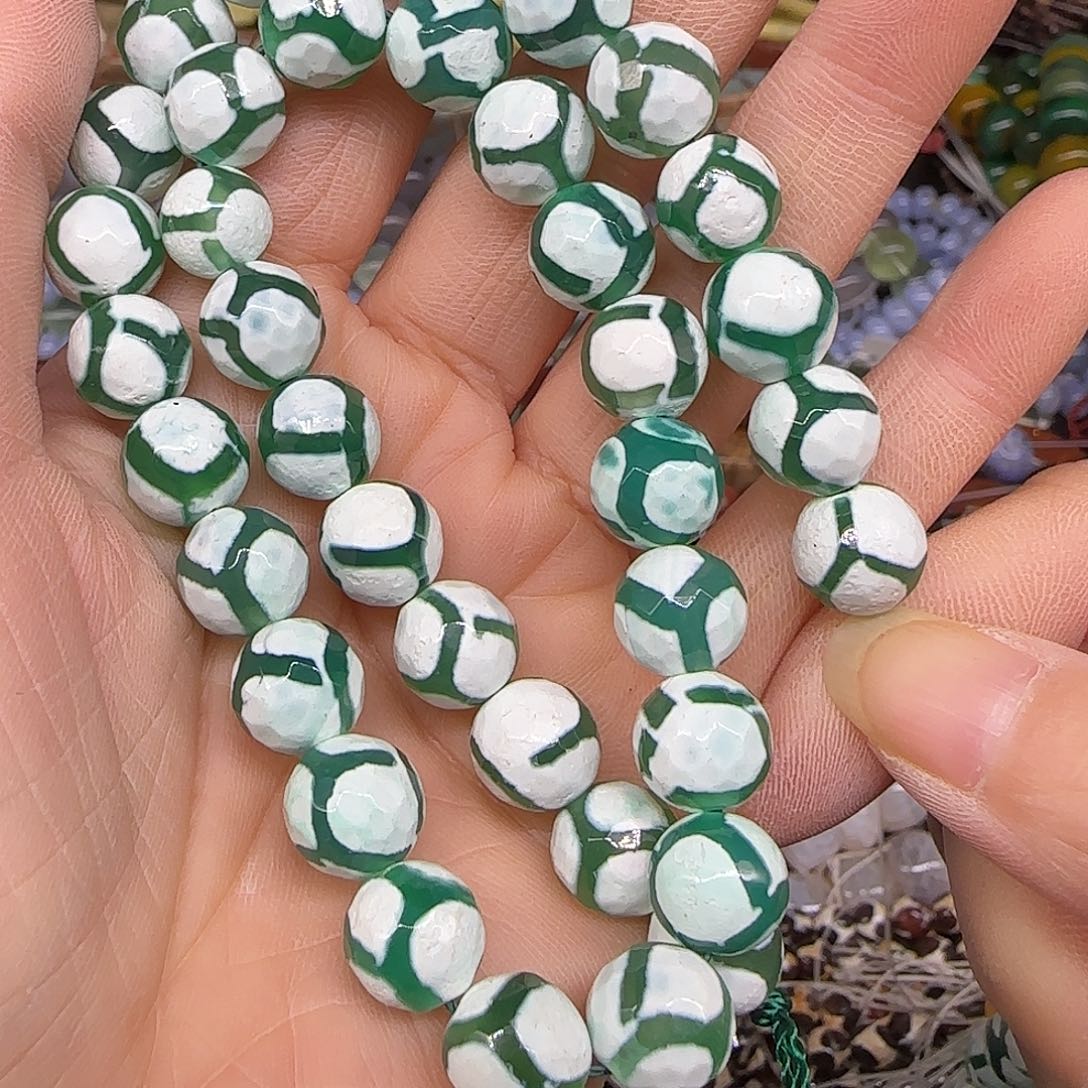 玛瑙/玉髓合金珠宝半成品龟背绿玛瑙10mm一条