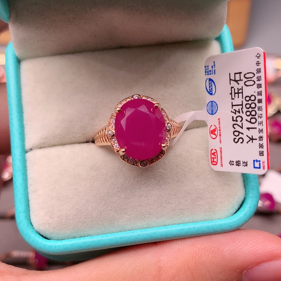 红宝石戒指银S925镶嵌