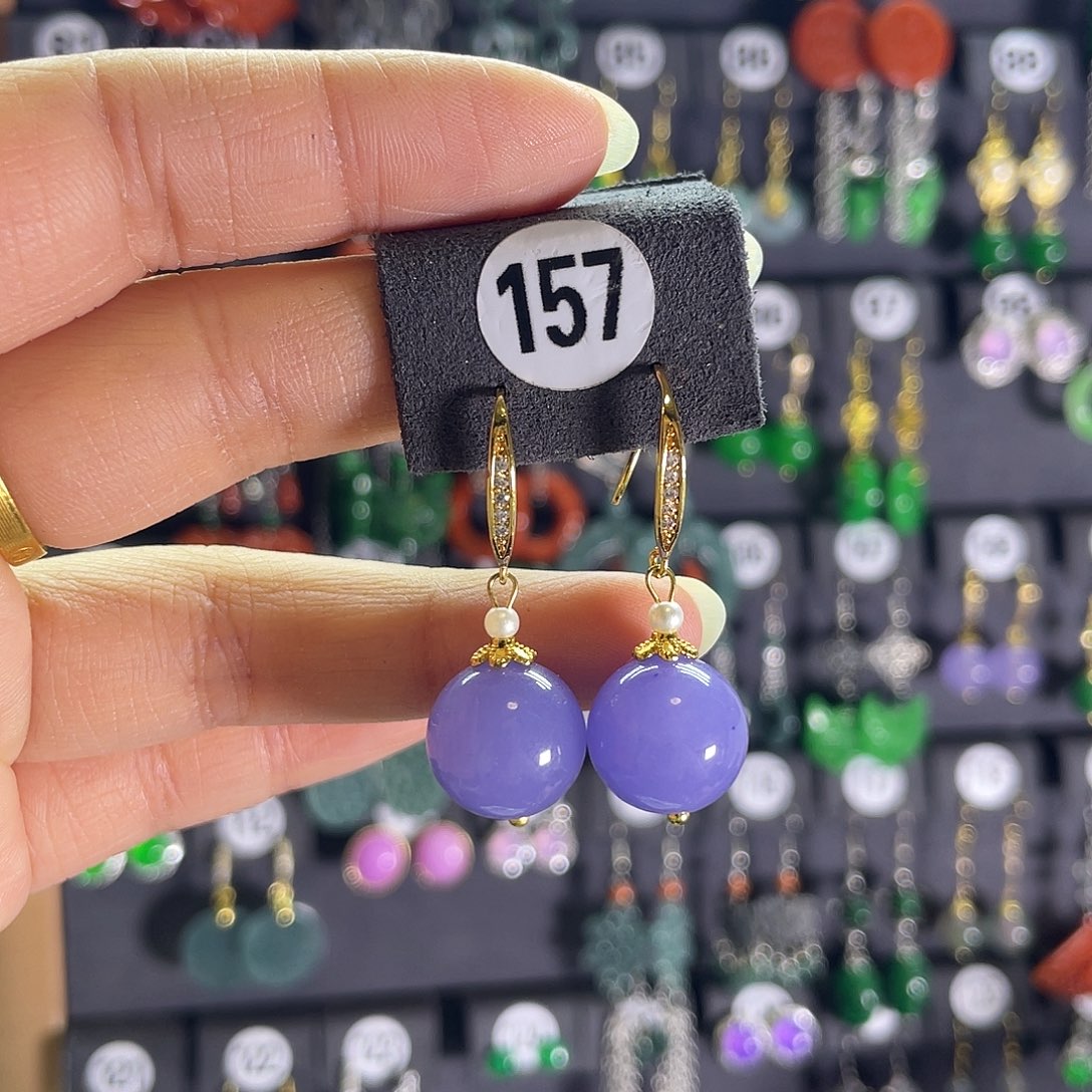 翡翠银S925镶嵌耳饰157