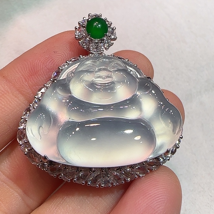 翡翠吊坠(不含链)18K金镶嵌吊坠