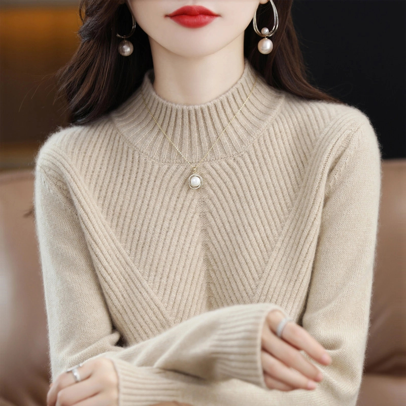 重磅加厚款！100羊绒针织打底衫女秋冬新款半高领套头毛衣