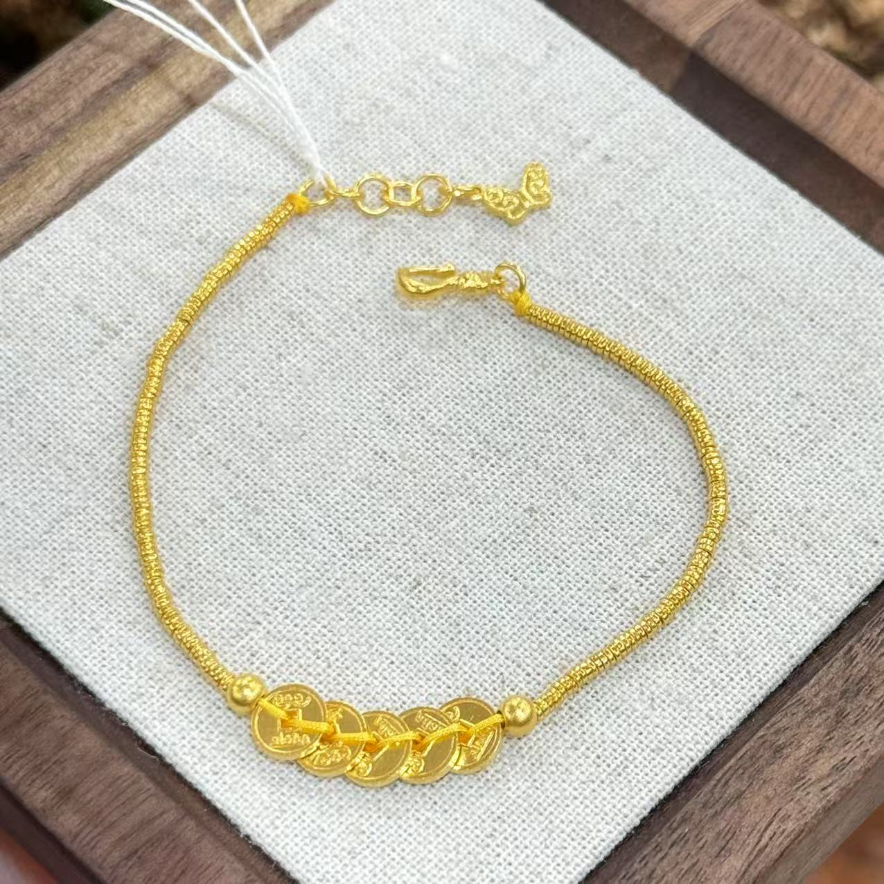 Q【五帝币盘缠手链】足金999手链