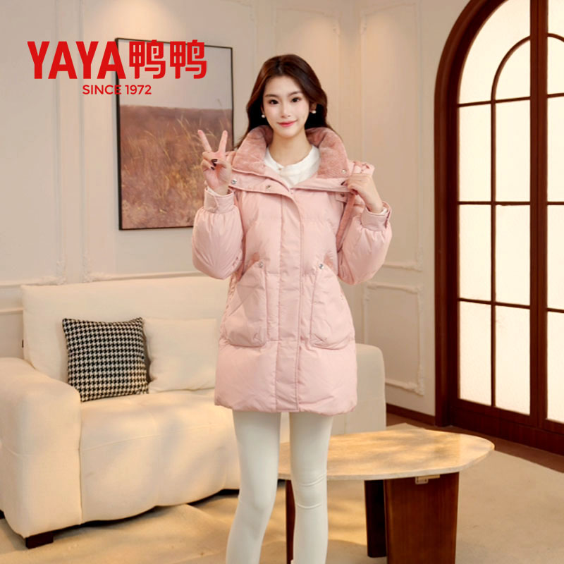 鸭鸭中长款连帽保暖羽绒服女2025年新品冬季新品韩版时尚外套YL