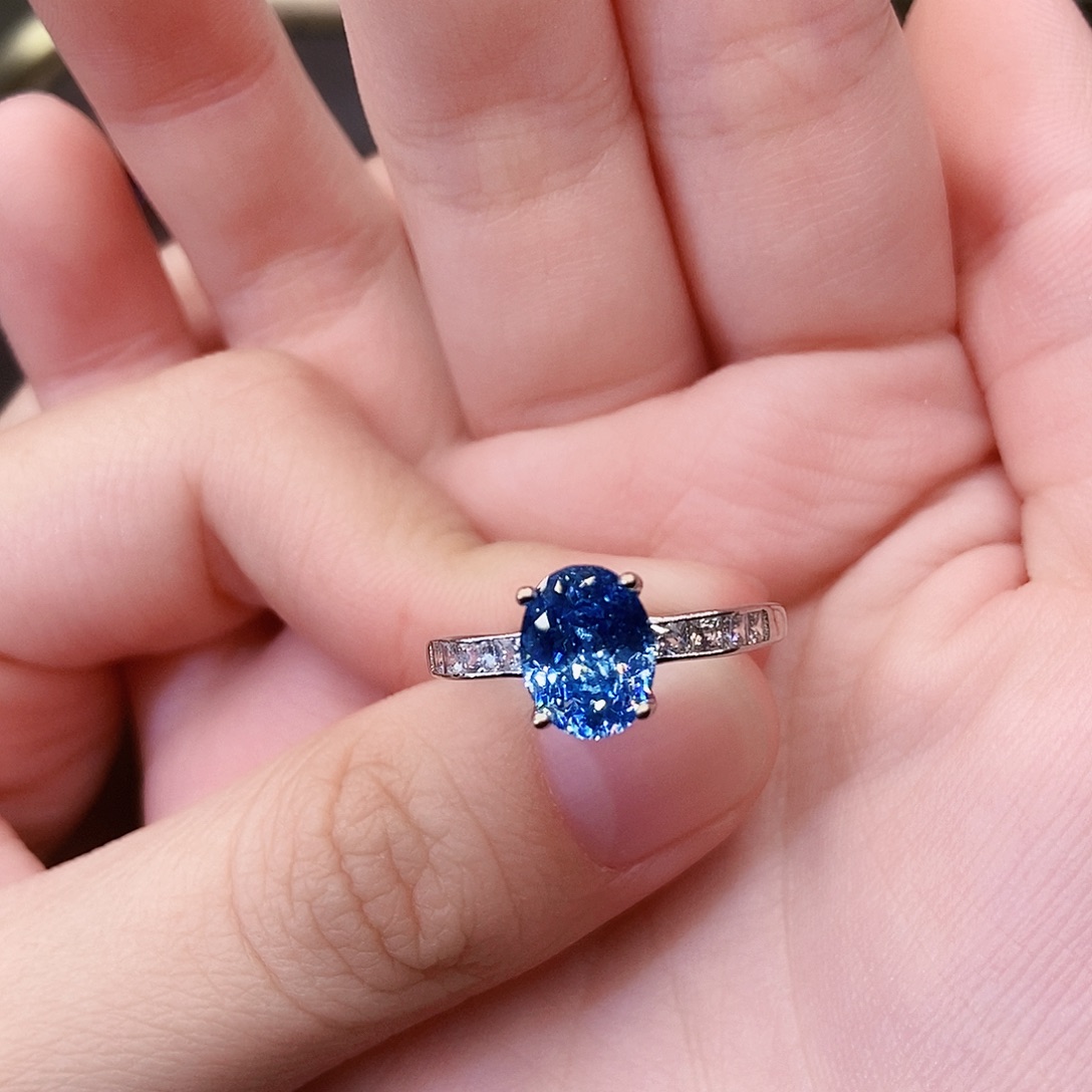 银S925镶嵌海蓝宝石戒圈